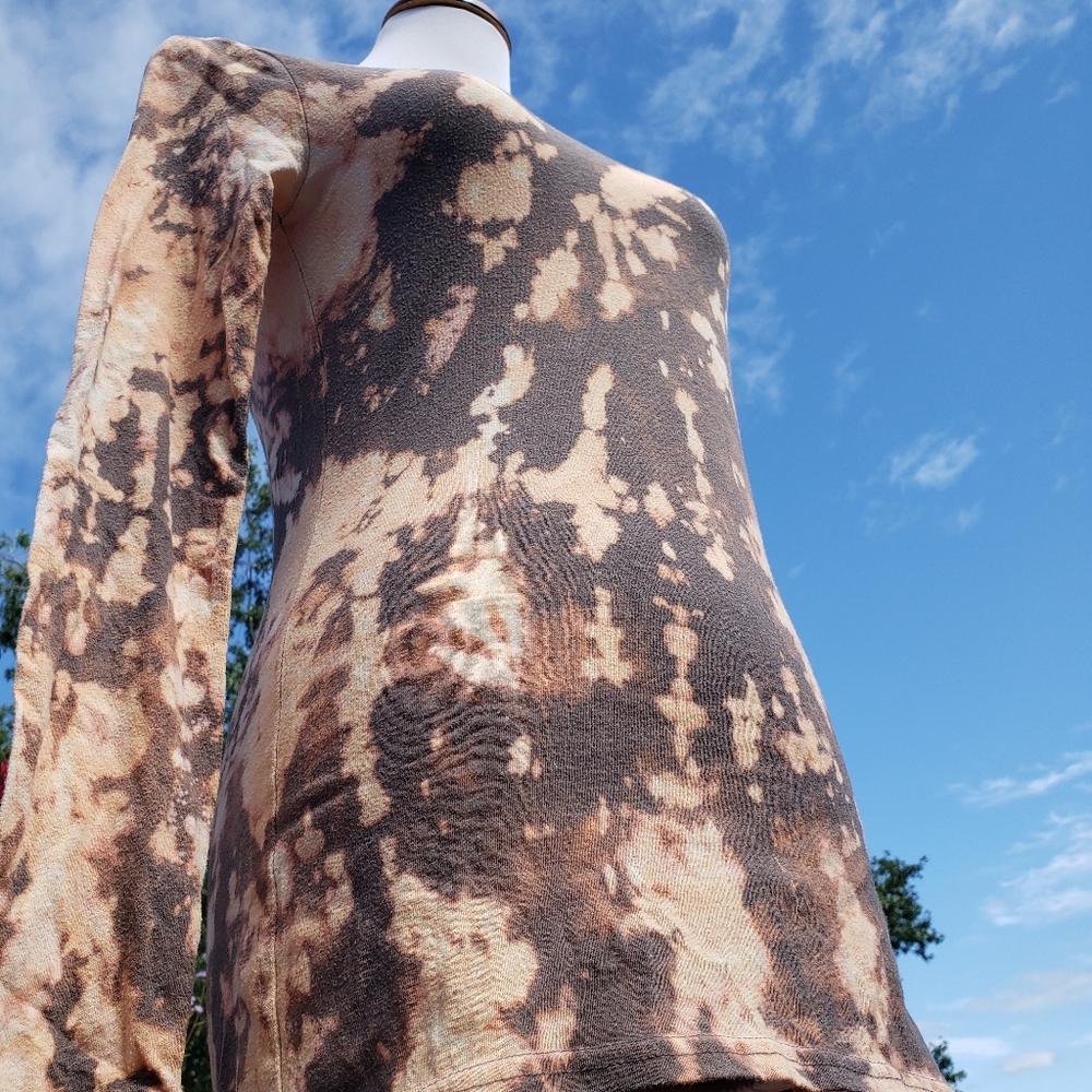Tee Long Sleeved Tie Dye Grey Cream Sz M Bleach Reverse - Picture 3 of 12